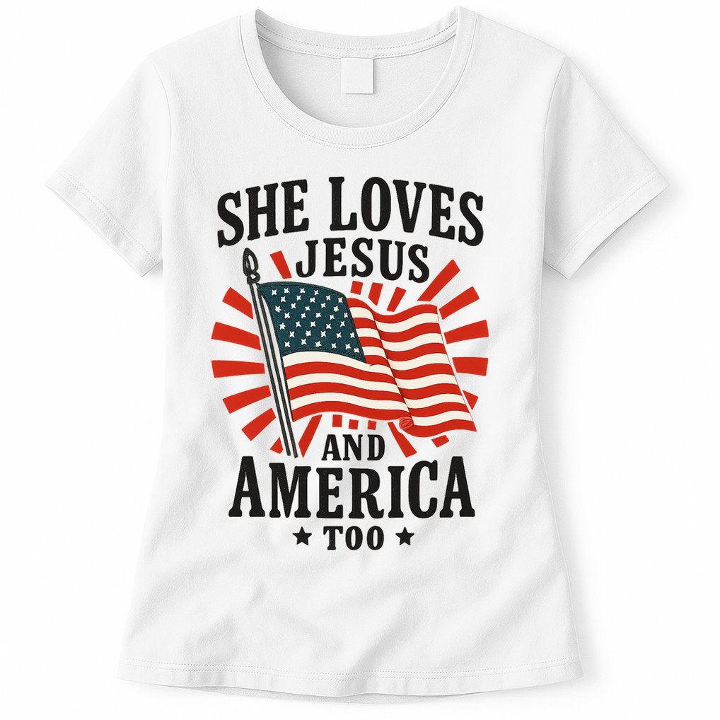 She Loves Jesus And America Womens T-Shirt