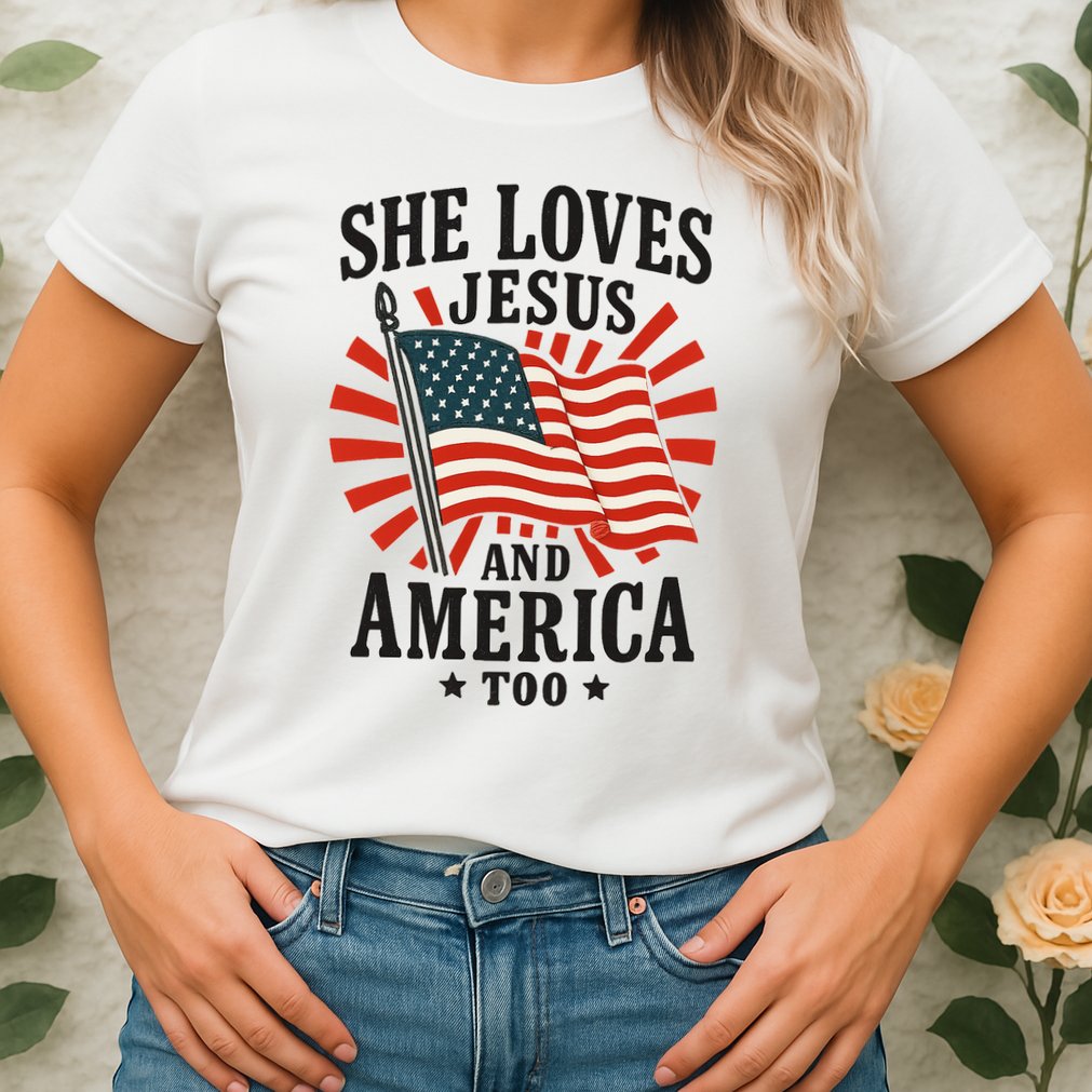 She Loves Jesus And America Womens T-Shirt