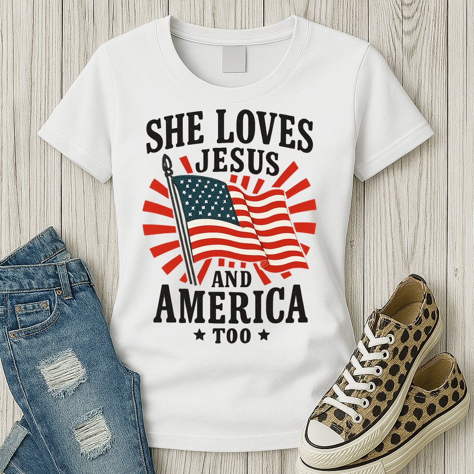 She Loves Jesus And America Womens T-Shirt