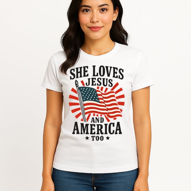 She Loves Jesus And America Womens T-Shirt