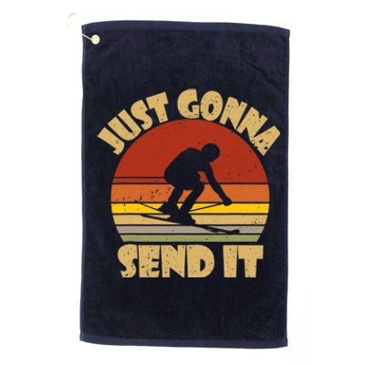 Skiing Lovers Just Gonna Send It Skiers Gift Platinum Collection Golf Towel