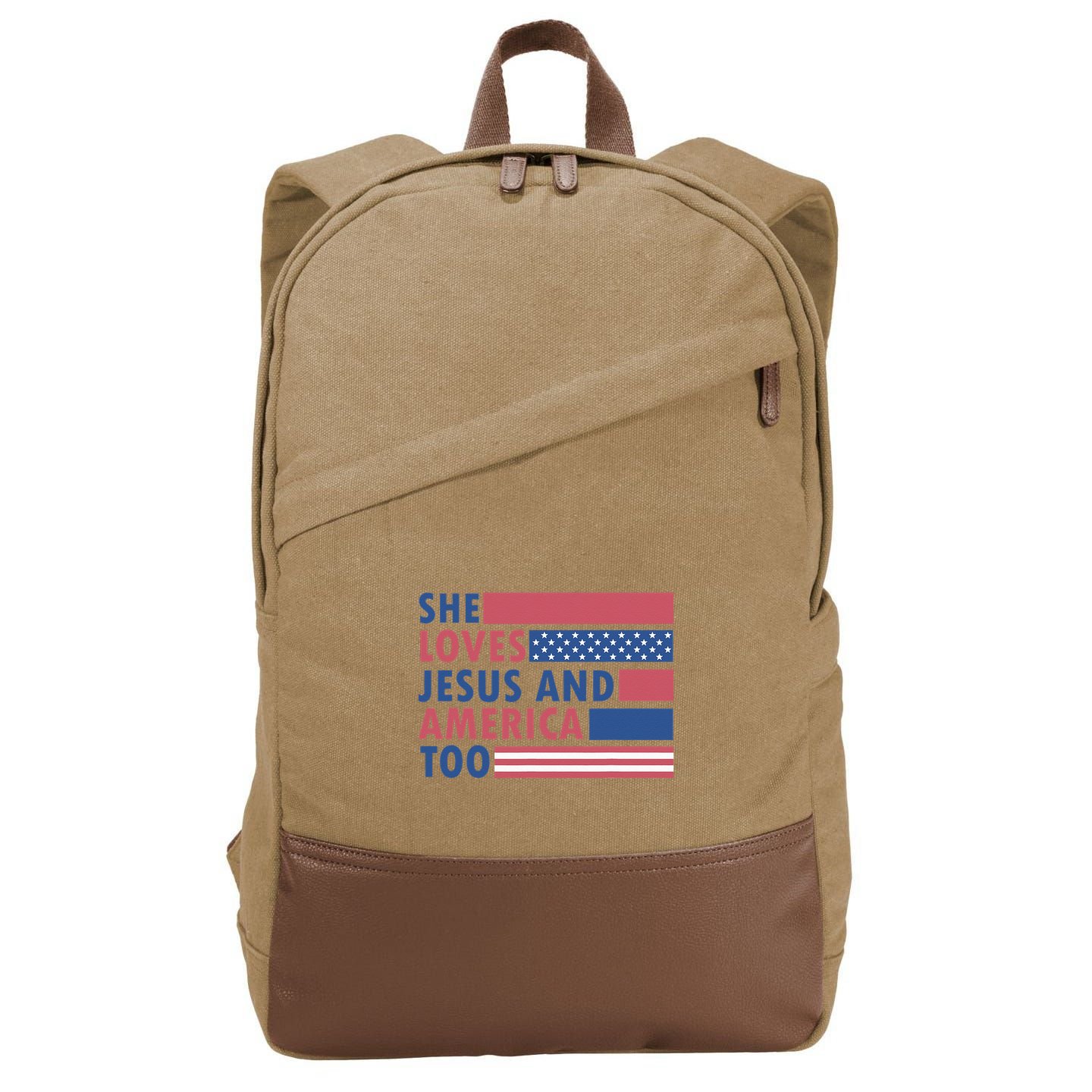 She Loves Jesus And America Too Retro Cotton Canvas Backpack