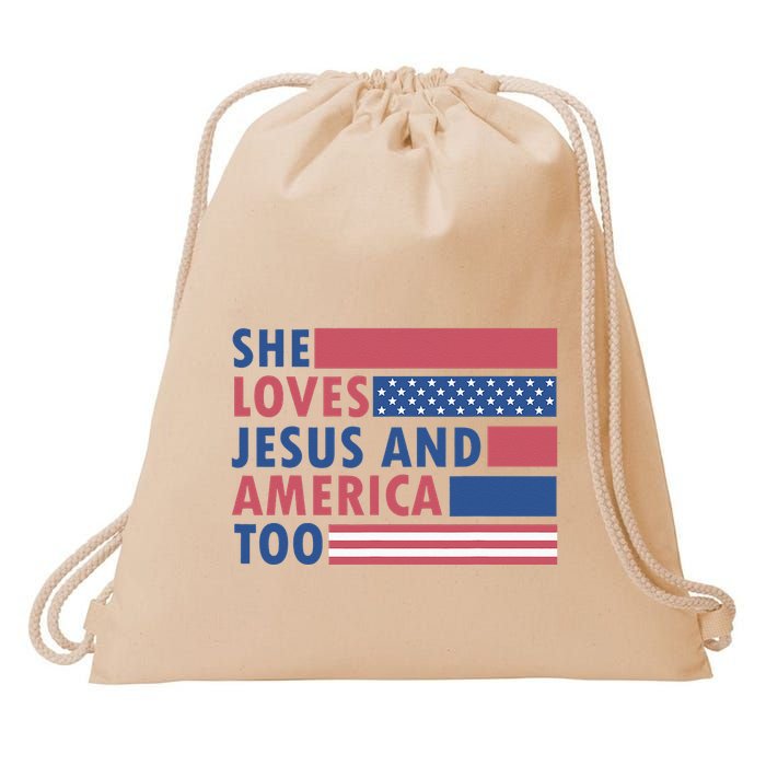 She Loves Jesus And America Too Retro Drawstring Bag