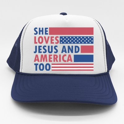 She Loves Jesus And America Too Retro Trucker Hat