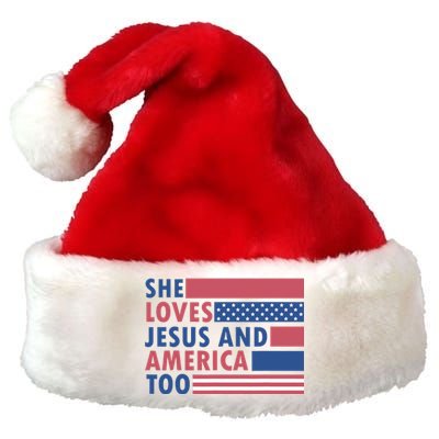 She Loves Jesus And America Too Retro Premium Christmas Santa Hat