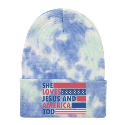 She Loves Jesus And America Too Retro Tie Dye 12in Knit Beanie