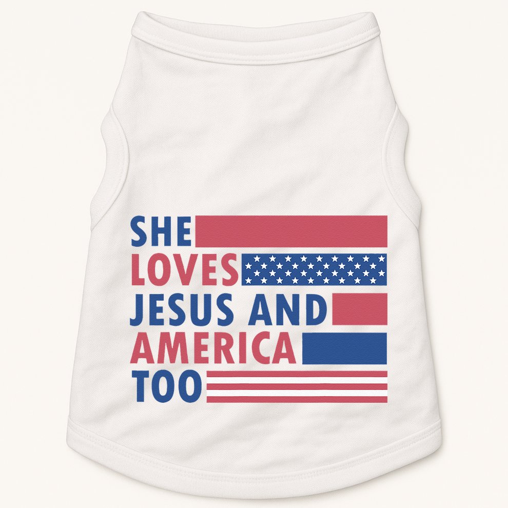 She Loves Jesus And America Too Retro Doggie Tank