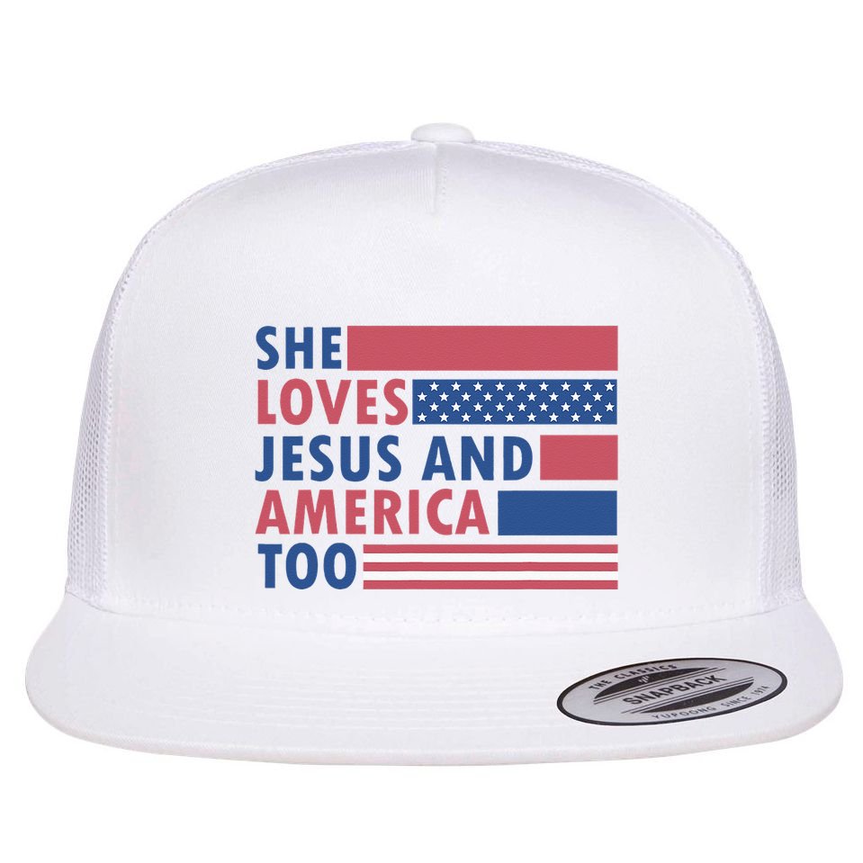 She Loves Jesus And America Too Retro Flat Bill Trucker Hat