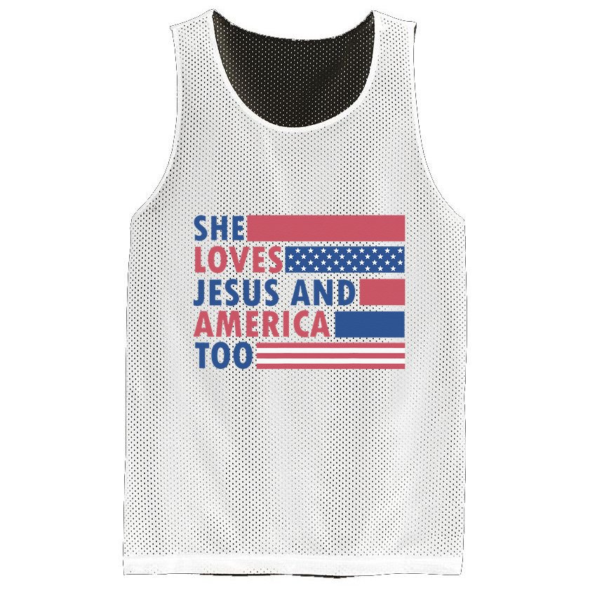 She Loves Jesus And America Too Retro Mesh Reversible Basketball Jersey Tank