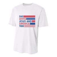 She Loves Jesus And America Too Retro Youth Performance Sprint T-Shirt