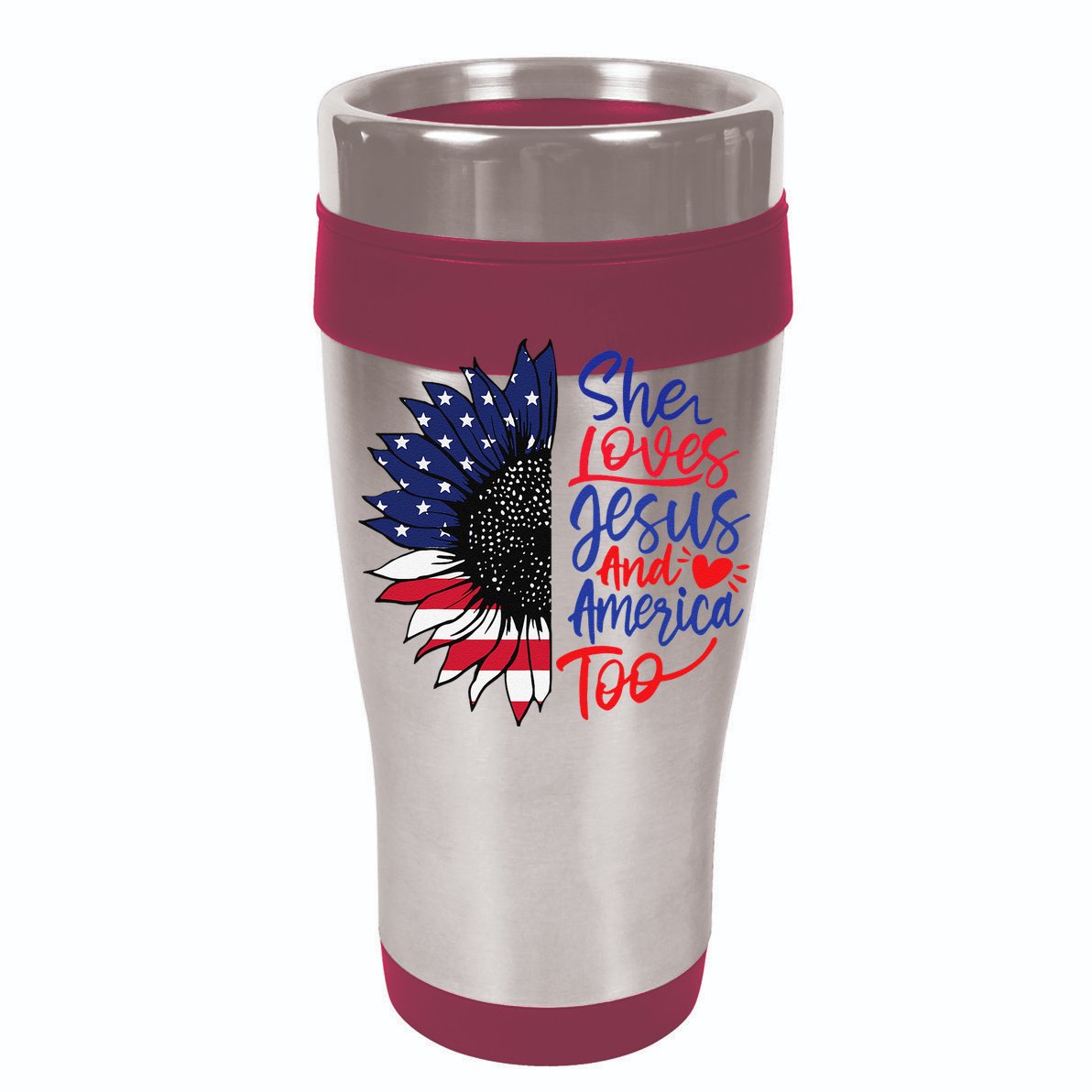 She Loves Jesus And America Too Flexfit Unipanel Trucker Cap