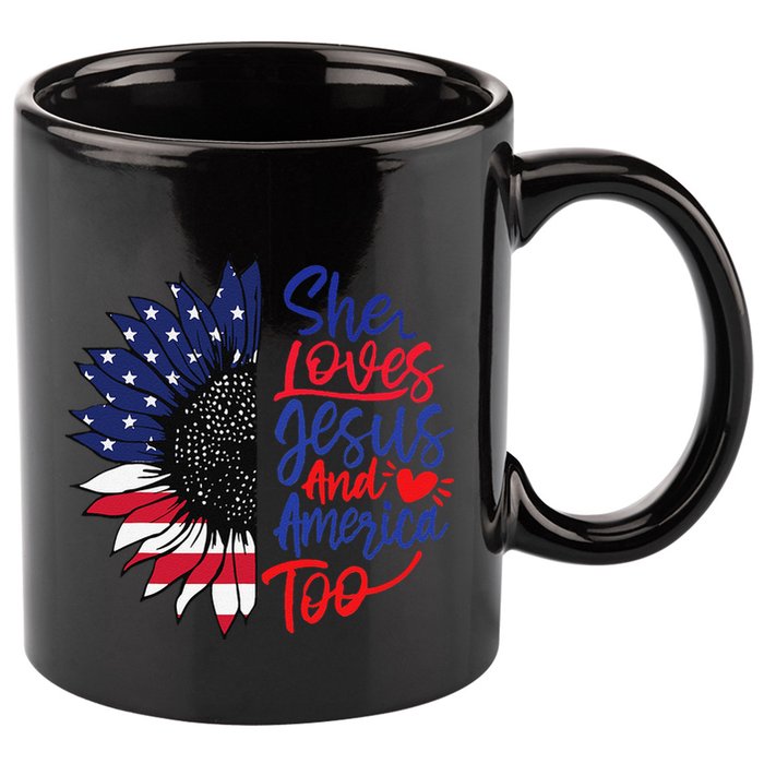 She Loves Jesus And America Too 11oz C Handle Ceramic Mug