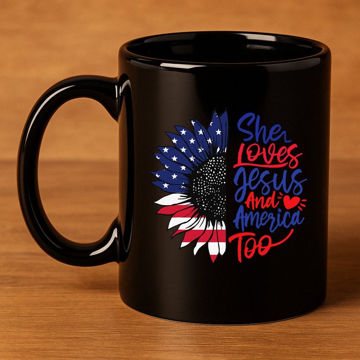 She Loves Jesus And America Too 11oz C Handle Ceramic Mug