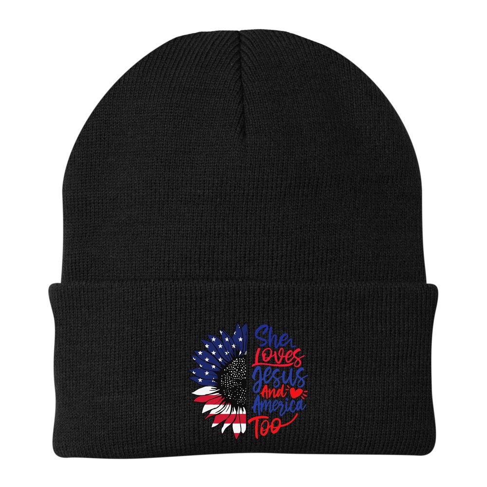 She Loves Jesus And America Too Beanie