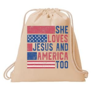 She Loves Jesus And America Too 4th Of July Patriotic Retro Drawstring Bag