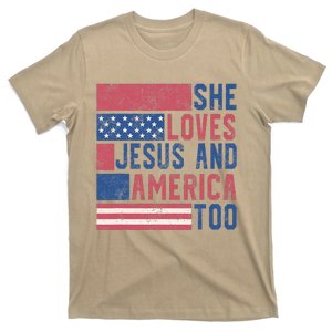 She Loves Jesus And America Too 4th Of July Patriotic Retro T-Shirt