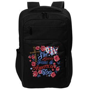 She Loves Jesus And America Too Floral Cross Impact Tech Backpack