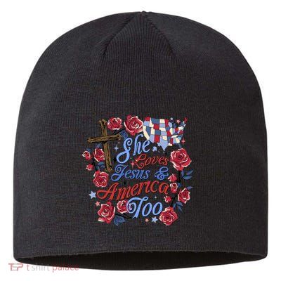 She Loves Jesus And America Too Floral Cross Sustainable Beanie