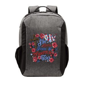 She Loves Jesus And America Too Floral Cross Vector Backpack