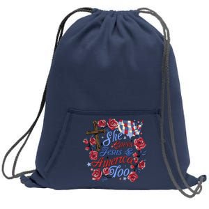 She Loves Jesus And America Too Floral Cross Sweatshirt Cinch Pack Bag