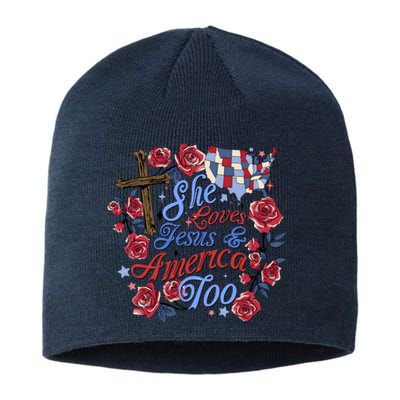 She Loves Jesus And America Too Floral Cross Sustainable Beanie