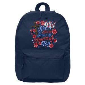 She Loves Jesus And America Too Floral Cross 16 in Basic Backpack