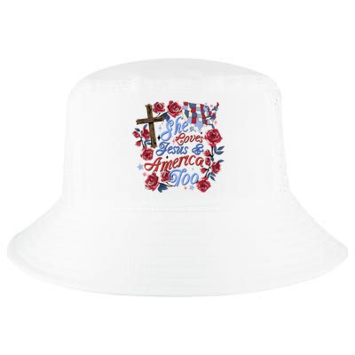 She Loves Jesus And America Too Floral Cross Cool Comfort Performance Bucket Hat