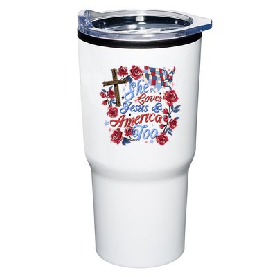 She Loves Jesus And America Too Floral Cross Tumbler