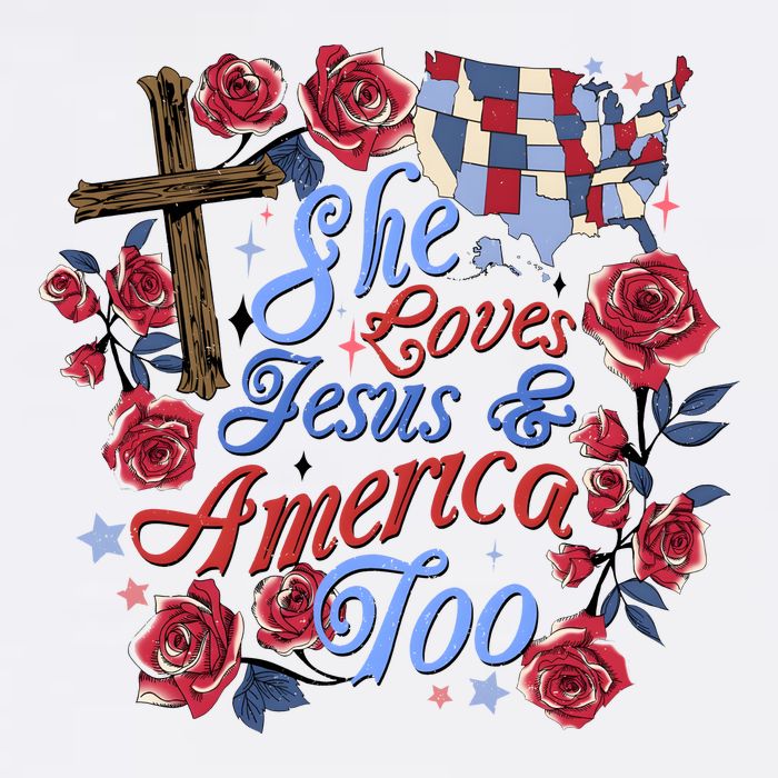 She Loves Jesus And America Too Floral Cross Premium T-Shirt