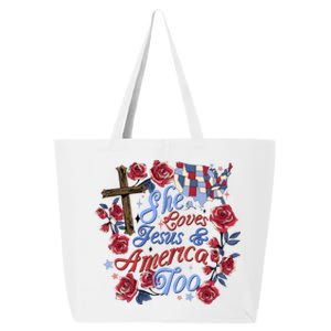 She Loves Jesus And America Too Floral Cross 25L Jumbo Tote