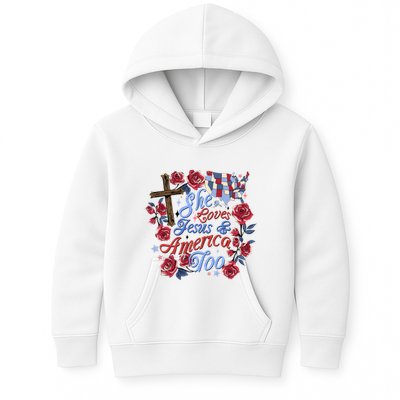 She Loves Jesus And America Too Floral Cross Kids Hoodie