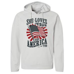 She Loves Jesus And America Too Performance Fleece Hoodie