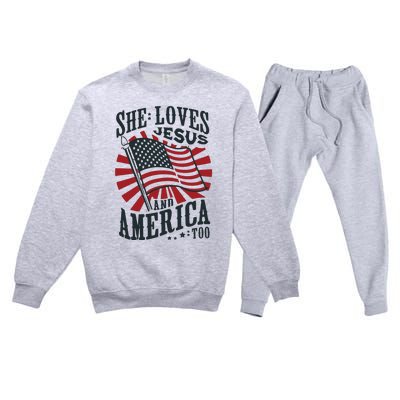 She Loves Jesus And America Too Premium Crewneck Sweatsuit Set