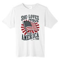 She Loves Jesus And America Too Tall Fusion ChromaSoft Performance T-Shirt