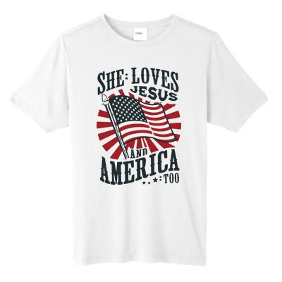 She Loves Jesus And America Too Tall Fusion ChromaSoft Performance T-Shirt