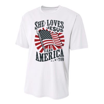 She Loves Jesus And America Too Performance Sprint T-Shirt