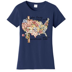 She Loves Jesus And America Too Independence Day Christian 4th Of July Women's T-Shirt