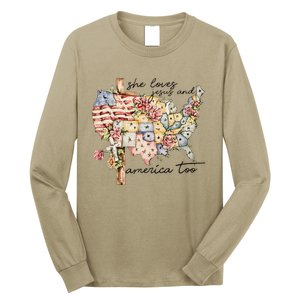 She Loves Jesus And America Too Independence Day Christian 4th Of July Long Sleeve Shirt