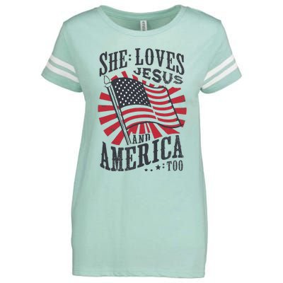 She Loves Jesus And America Too Flag Christian Enza Ladies Jersey Football T-Shirt