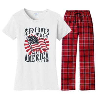 She Loves Jesus And America Too Flag Christian Women's Flannel Pajama Set