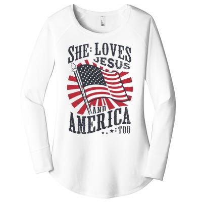 She Loves Jesus And America Too Flag Christian Women's Perfect Tri Tunic Long Sleeve Shirt