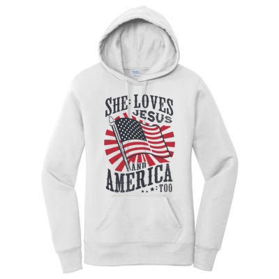 She Loves Jesus And America Too Flag Christian Women's Pullover Hoodie