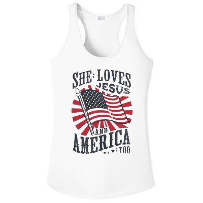 She Loves Jesus And America Too Flag Christian Ladies PosiCharge Competitor Racerback Tank