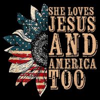She Love Jesus And America Too Funny Sunflower America Flag T-Shirt