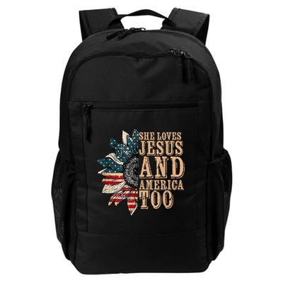 She Love Jesus And America Too Funny Sunflower America Flag Backpack