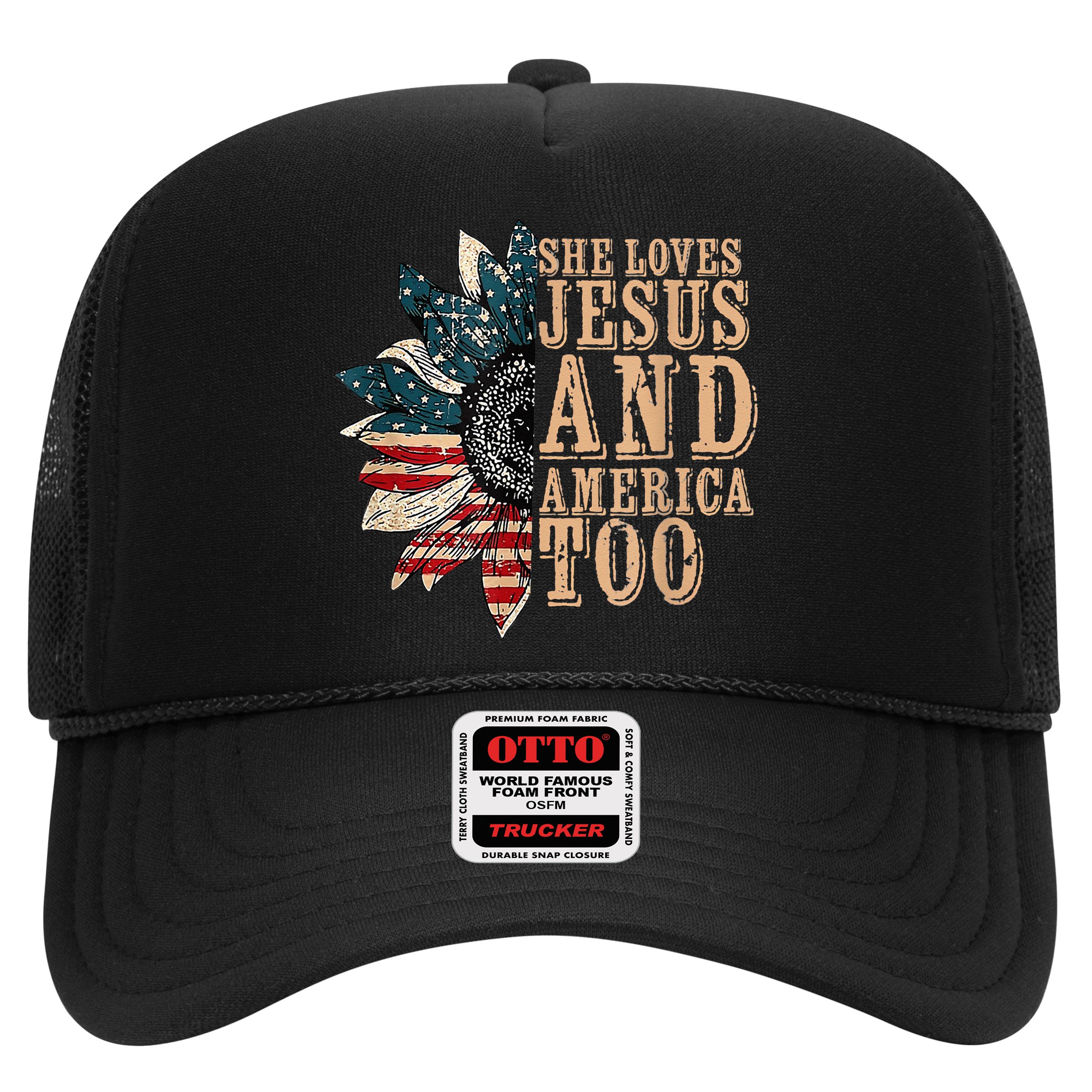She Love Jesus And America Too Funny Sunflower America Flag Hat