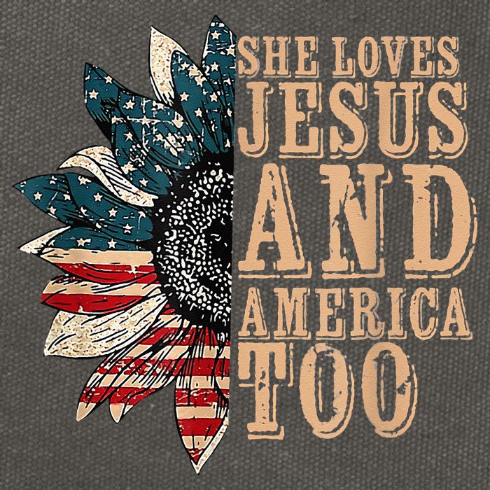 She Love Jesus And America Too Funny Sunflower America Flag Cotton Canvas Backpack