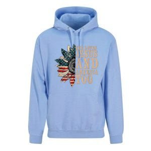 She Love Jesus And America Too Funny Sunflower America Flag Gift Unisex Surf Hoodie