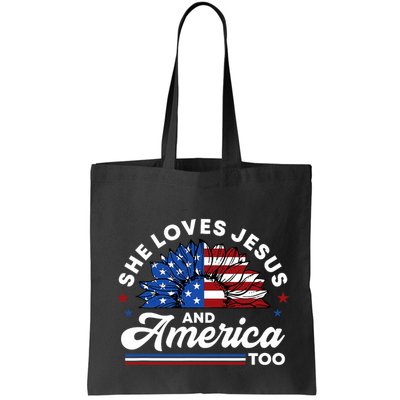 She Loves Jesus And America Too Christian Patriot Sunflower Bag