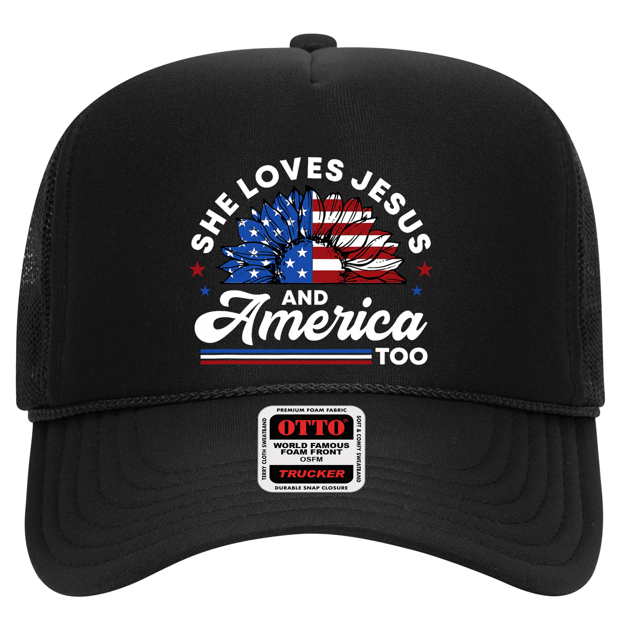 She Loves Jesus And America Too Christian Patriot Sunflower Hat